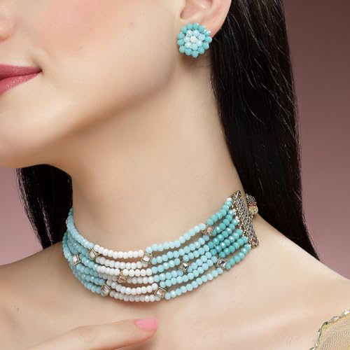 Image of Karatcart Black Crystal Beaded Choker Necklace Setfor Women
