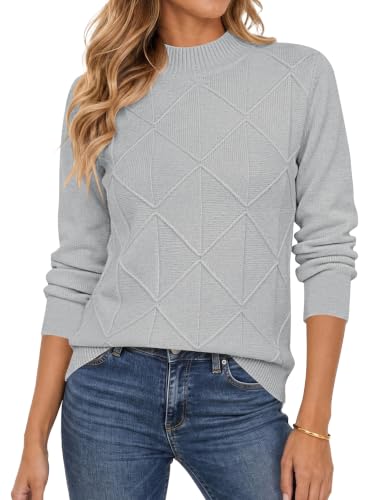 Sweaters for Women Mock Neck Long Sleeve Ribbed 11 sweaters for women - light grey