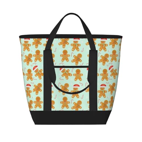 Gingerbread Men Pattern Insulated Tote Bag – Premium Insulation, Leakproof & Durable, Ideal For Grocery Shopping, Picnics, Food Delivery & Travel