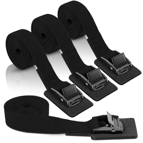 URAQT Spanngurt Befestigungsgurt, 4 x 250kg 1M sRatschenspanngurt Breite 25mm Zurrgurt mit Gepolstert, Verstellbare Befestigungsriemen mit Klemmschloss für Transport, Fracht, Gepäck, Camping (Schwarz