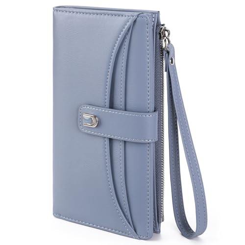 Image of Womens Wallet Bifold Long Card Holder Vegan Leather with Zipper Pocket