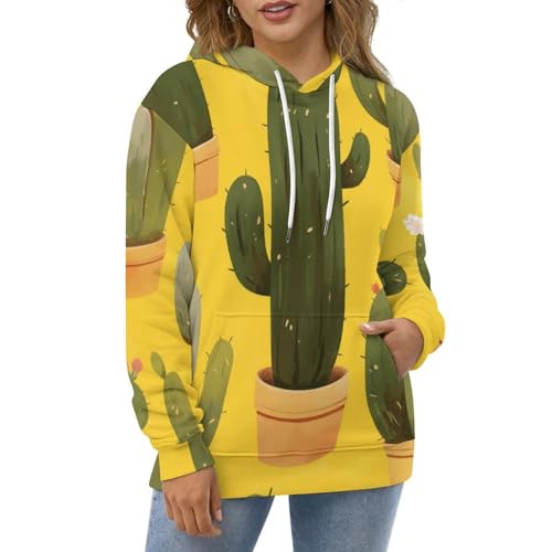 Sweat à capuche cactus vert imprimé dessin animé style pullover unisexe taille S - 2