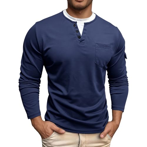 Générique T-Shirt à Manches Longues et col superposé, Style décontracté, Thermique, Confortable et Extensible, Basique (BU3, XL)