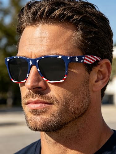 Image of knliwkm American Flag Sunglasses for Men USA American Flag Glasses Fourth of July Accessories