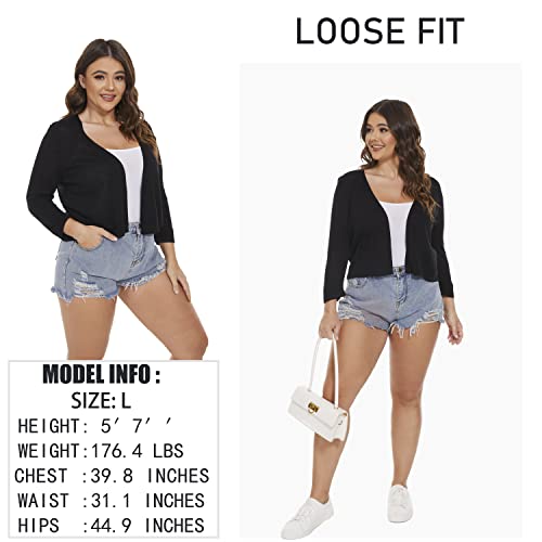 Satuun Women's 3/4 Sleeve Bolero Shrugs Lightweight Open Front Cropped Cardigan Sweaters3