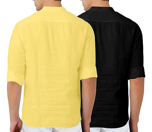 Image of FINIVO FASHION Men's Cotton Blend Solid Full Sleeve Combo Short Kurta Shirt, Regular Fit Solid Pattern Mandarin Collar Straight Kurta Shirt
