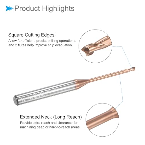 CoCud VHM-Fräser mit quadratischem Schaft, 1,5 mm x 20 mm Schneiden, lange Ausführung, Titan (Nano-Scale) beschichtetes Hartmetall, 2 Schneiden, CNC-Fräser-Bits
