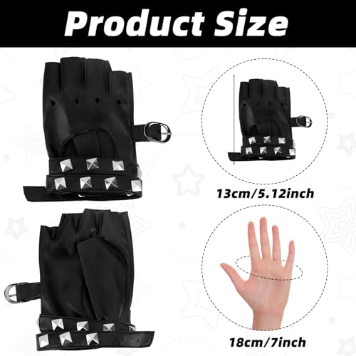 Bicfuiot Fingerless Gloves for Women Short Black Leather Motorcycle Gloves Costume Mens Driving Steampunk Accessories Punk Rock Outfits for Women Cyberpunk Half Finger Faux Leather