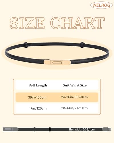 WELROG 2 pack Women's Skinny Leather Belt Adjustable Thin Belts For Dresses Alloy Turn Lock Belts For Jeans3