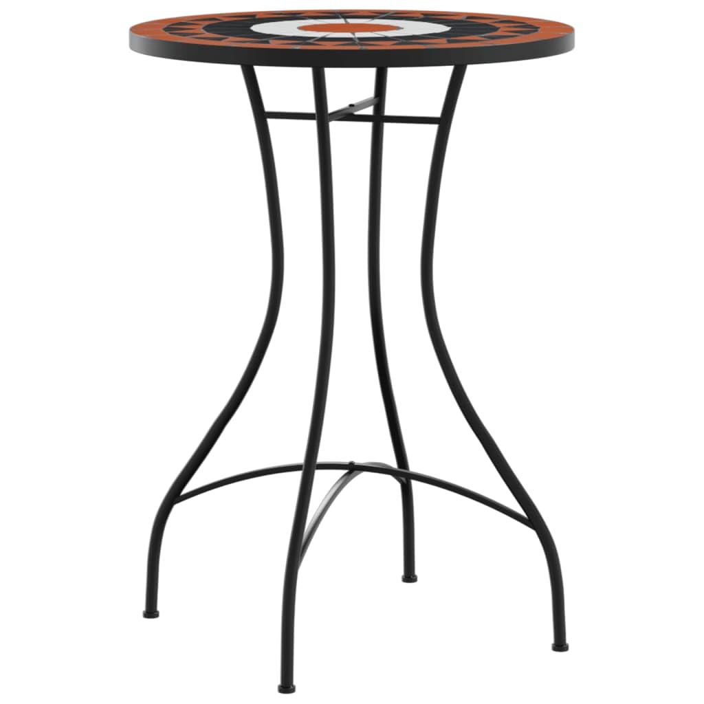 Tavolo da bistrot a mosaico, terracotta rosso e bianco, diametro 50 x 70 cm, con piano in ceramica, tavolo da giardino mediterraneo per balcone e terrazza, robusta struttura in ferro