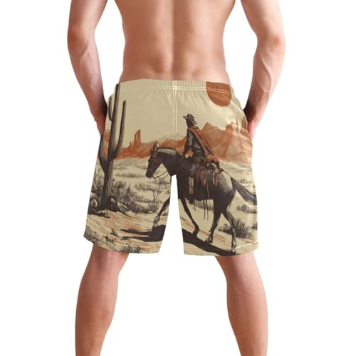 Boccsty Men's Swim Trunks Retro Horse Desert Cowboys Summer Beach Shorts Quick Dry Bathing Suits with Mesh Lining3