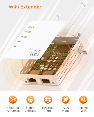 Image of WiFi Extender, EasyMesh WiFi Extender 1.2Gbps, WiFi Extender Signal Booster Dual Band 5GHz /2.4GHz, 12880 Sq.Ft Coverage, Supports 105 Devices and Ethernet Port
