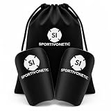 SPORTIVONETIC® Premium Fußball Schienbeinschoner Herren Damen Kinder, Mini Schienbeinschützer 14,9 x 9,7 cm, Ultraleicht, dünn, individuell anpassbar, Shin Guards mit Beutel, Schwarz