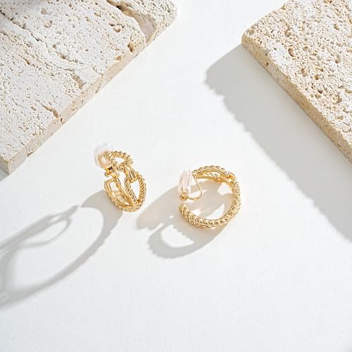 Image of Gold and Silver Mixed Metal Clip-On Earrings Two Tone Clip-On Earrings Chunky Twist Open Hoops Earring Fashion Jewelry