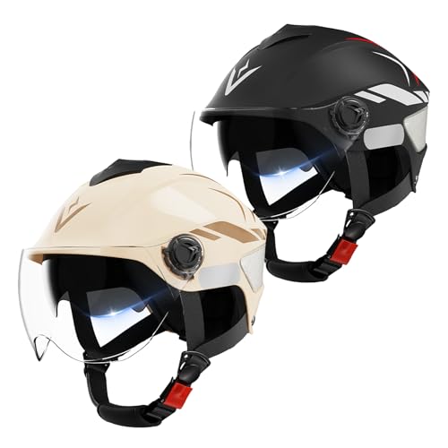 Casco de motocicleta scooter doble visera ajuste ajustable hombres mujeres