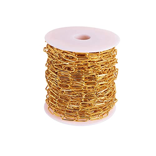 UR URLIFEHALL 25 m de oro sin soldadura de hierro Cable Cadenas de clip de papel con carrete para collar Jewellry Accesorios DIY Hacer 15x6mm Cover