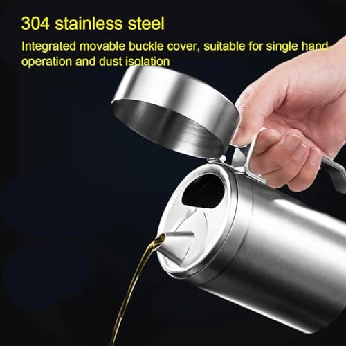 Dispenser per olio d'oliva, in acciaio inox, a prova di perdite, contenitore per olio, aceto, salsa di soia con coperchio, 1000 ml