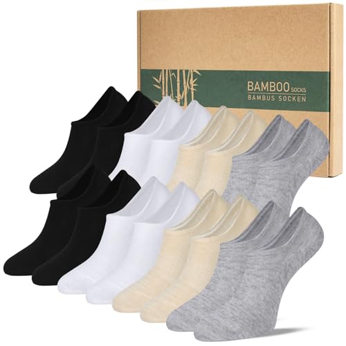 Caldodo Sneaker Socken Damen Herren Bambus Füsslinge, 8Paar Füßlinge Atmungsaktiv Sportsocken, Geschenke für Frauen und Männer, Mehrfarbig 43-46