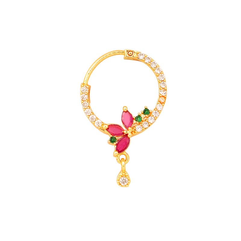 opal touch Women Nose pin/Nath Nose Ring Traditional Jewellery-CZ Triple Tone Nose Pin-picture-27