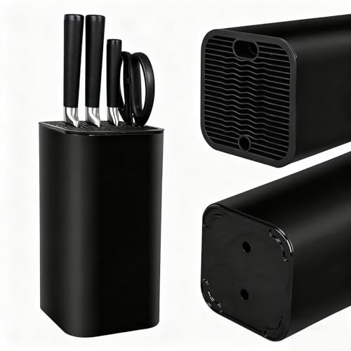 Euablfo Messerblock Ohne Messer Schwarz, Universal Messerblock Leer mit 21 Schlitzen und Abflussdesign, Abnehmbar Messerschärfer Aufbewahrung für...