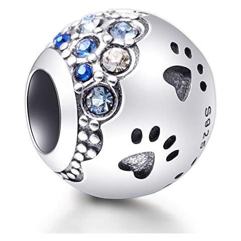 Sambaah Dog Paw Charm Sterling Silver Puppy Pet Paw Charm with Cubic Zirconia Crystals fit Pandora Bracelets for Dog Lover Cover