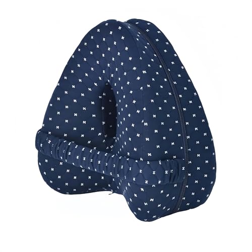 Alignment Pillow for Side Sleepers Memory Foam Hip & Knee Support Pillow with Adjustable Strap Soothing Relief for Hips Knees Joints and Muscles (Navy Blue)