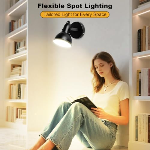 Image of HiBay 1-Light Track Lighting Black, Directional Ceiling Wall Spotlight | Industrial LED Track Spot Light Fixture Indoor for Kitchen Bedroom Bedside, E26 Base, Bulbs Not Included