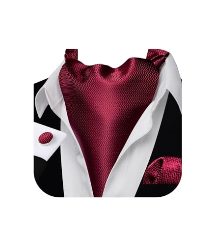 Image of Barry.Wang Ascot Ties Cravat Tie Men Paisley Plaid Scarf Self Tie Pocket Square Cufflinks Set Wedding Party