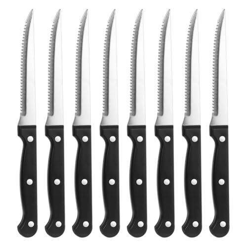 DMJJSD® Steak Knives Set of 8,9nch Steak Knife Set German High Carbon Stainless Steel Serrated Knife Utility Table Dinner Knives Ideal with Ergonomic PP Handle Cutlery Knives for Home/Restaurant