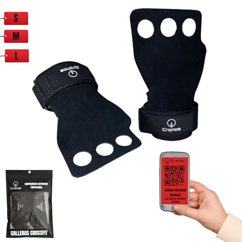 Cronos - Calleras para Crossfit - Cross Training. Grips con Agujeros para Crossfit. Tejido técnico en Cuero. Máxima protección, Agarre y Confort. (S)