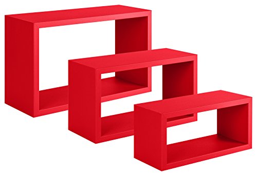 SANITEC Triptyque étagères Mural, Bois, Rouge, 15.5 x 45 x 27 cm