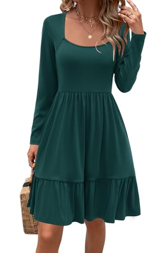 Image of Newshows Women's 2026 Summer Casual Square Neck Ruffle A Line Beach Vacation Sundress Work Business Dress with Pockets