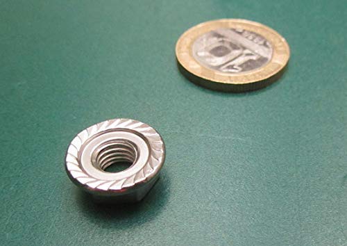 18-8 Stainless Steel Serrated Flange Lock Nuts 1/4"-28 Thread x 7/16" W x 15/64" H 50 Pcs