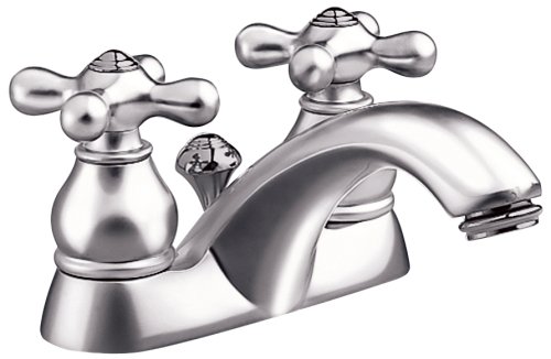 American Standard 7411.722.295 Hampton - Grifo de lavabo central de 4 pulgadas con asas cruzadas de metal, níquel satinado