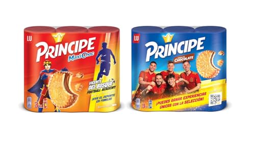 Príncipe Maxi Choc - Galletas Rellenas con Doble Crema de Chocolate con Leche - 3 x 250 g & Príncipe Original - Galletas Rellenas de Chocolate con Leche - 3 x 300 g