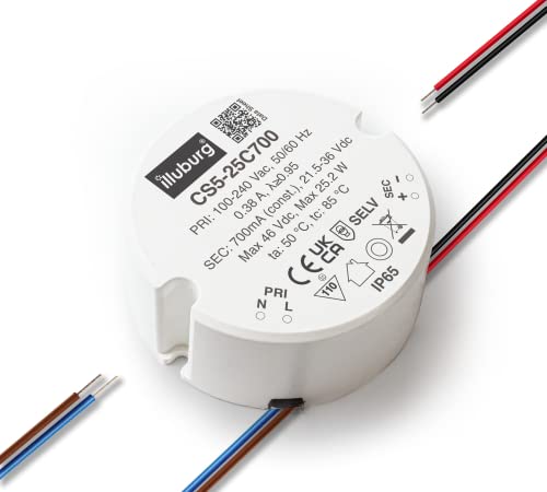 illuburg Transformateur LED Étanche IP65 Courant Constant 6W - 25W LED Bloc d'Alimentation Driver (700mA 25W) blanc Cover