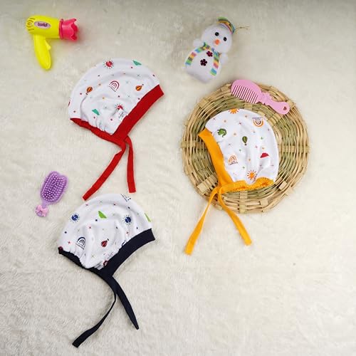 Image of New Born Baby Girls & Boys Finest Hosiery Cotton Double Layer Knot Caps Set /Infant /Hat /Toppi /Kan Topi (Pack of 3) (9-12 Months) Multicolour