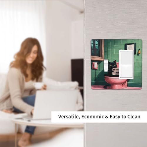 Decorative Outlet Covers Funny Black Cat Newspaper Pink Toilet 2 Gang 1 Gang Wall Plate Cover Single Toggle Rocker Combo Light Switch Cover Plate Face Plate
