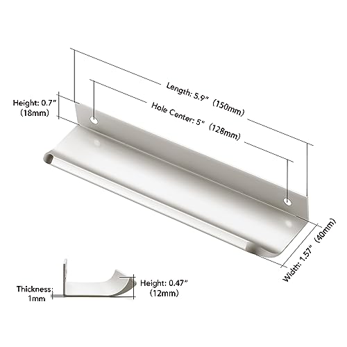 Image of Ravinte Silver Finger Edge Pulls Drawer Edge Pulls 150mm /5.9 inch 1 Pack | Concealed Handle Style, Low-Profile Finger Grip, Cabinet Edge Mount, 150mm /5.9 in, For Cabinets, Drawers, Cupboards, Kitchen