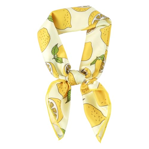 DAMILY Foulard carré pour femme Square Écharpe Carrée Coton et Chanvre pour Femmes citron lemon Bandana Petits Écharpe pour Décoratif 70 x 70cm (Jaune)