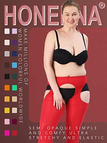 Image of HONENNA Plus Size Suspender Tights for Women, Semi Opaque Sexy Garter Belt Nylons Mock Thigh High stockings