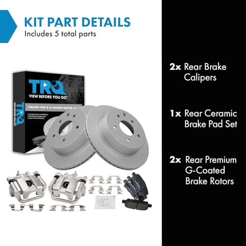 Image of TRQ Rear Brake Pad and Rotor Set Ceramic Coated Rotors Calipers Compatible with 2013-2017 Nissan LEAF 2014-2017 Rogue