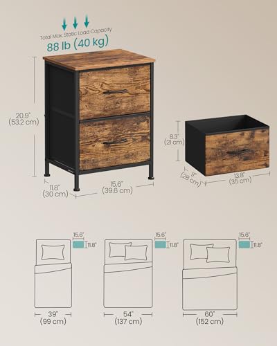 Image of SONGMICS BELLAH Collection - Night Stand with 2 Drawers, Bedside Table, Side End Table, Nightstand for Bedroom, Industrial, Rustic Brown and Ink Black ULGS312B02S