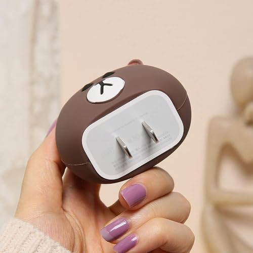 Image of Cartoon 3D Design Protective Case Compatible with Apple 18W - 20W USB-C Power Adapter Charger, Protective Cover for iPhone 18W & 20W Power Adapter Charger with Wire Saver. (Brown Bear)