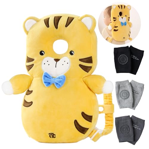 Image of Feidoog Baby Head Protector Cushion Backpack with 3 Knee Pads for Walking & Crawling,Tiger