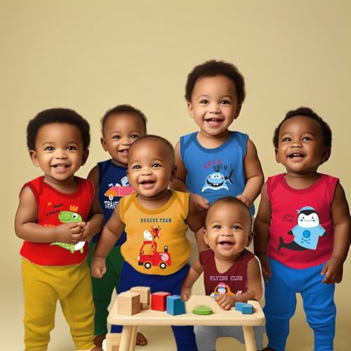 Image of Toddylon Baby Clothes Cotton Clothing Set | Sleeveless T-Shirt & Pyjama Pant | Regular Fit Baby Boys & Girls Clothing Set | Kids Gift Combo