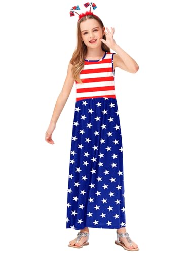 Image of Deerose Girls Maxi Dress Short Sleeve Casual Long Dresses with Pockets 5-14 Years