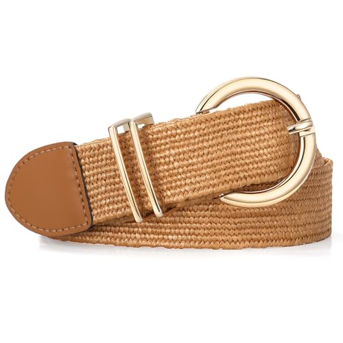 XZQTIVE Women Straw Woven Summer Belt for Dress Ladies Stretchy Elastic Raffia Rattan Boho Belt Fashion Waist Belts