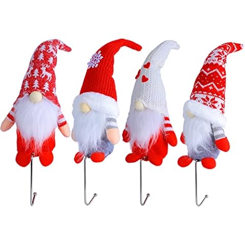 Christmas Stocking Holders for Mantle-Gnome Christmas Stocking Hangers Set of 4- Silver Metal Stocking Holders for Mantel Christmas Gnome Decorations- Stocking Hooks for Mantle Xmas Decor (13 inch) Cover