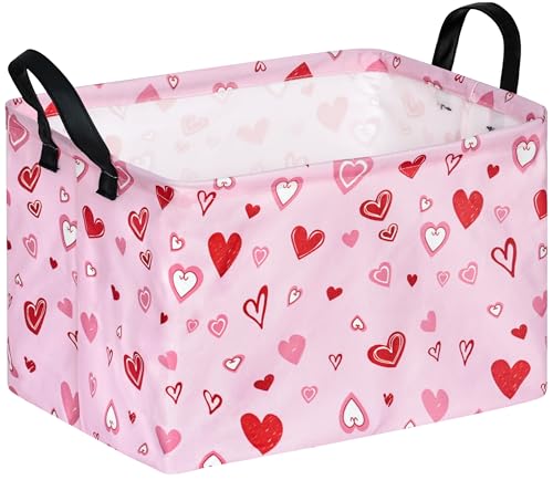 Image of Kid Storage Basket Gift Shelf Basket Toy Storage Bin, Nursery Basket Organizer Box for With Handles for Room Deco Heart Pattern Valentine's Baskets
